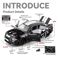 Modèle de voiture en alliage moulé sous pression 1:24 War Horse SRT Sports avec son et lumière, portes rétractables, jouet pour garçon, voiture miniature à rétrofriction