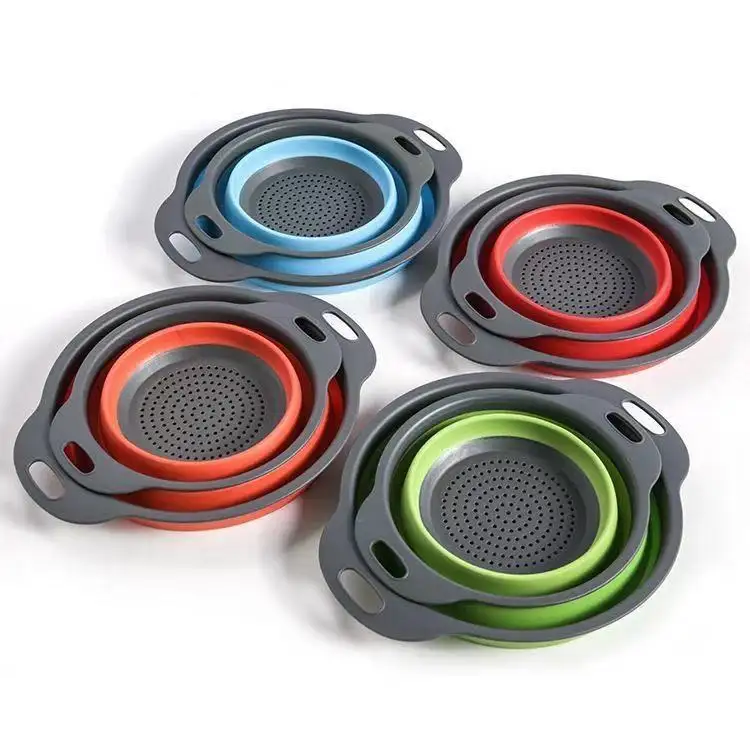 Vendita calda filtro pieghevole in Silicone filtro tondo pieghevole colino cucina plastica frutta verdura lavaggio cestino di scarico