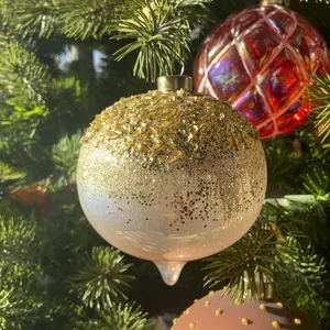 Wholesale Supplier Xmas Tree Decoration Sequins Onion Shape Christmas Ball Glass Ornaments