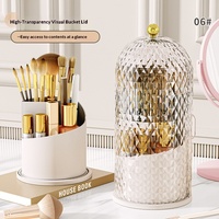 Boîte de rangement et organisateur de pinceaux de maquillage à 3 compartiments, support rotatif pour brosses à dents avec couvercle pour comptoir de salle de bain
