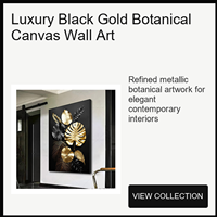 Art mural en verre cristal botanique noir et or, design à trois panneaux en forme de feuille, pour salon, hôtel, intérieurs art déco