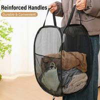 Panier à linge pliable en maille grande capacité avec poignées, sac de rangement pliable pour dortoir et salle de bain, noir