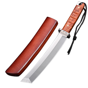 Cuchillo de cocina de hoja fija de acero inoxidable con mango de madera, filo recto de 0.6 mm de grosor para uso en exteriores, calidad industrial. - Product Image 1