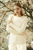 Pull-over en tricot torsadé à col rond pour femme, style coréen, à manches longues et élastique (personnalisable)