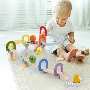Toddler Wooden Musical Railway Track Ball Run Toy Children Early Education Running Beads Game Educational Kids Wooden Toys