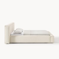 Cadre de lit plateforme minimaliste rembourré avec tête de lit rembourrée pour chambre à coucher, lit en tissu personnalisable (double/king size)