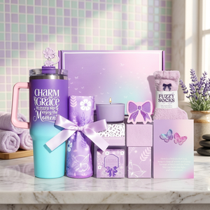 Panier-cadeau Spa Lavande Pêche-Joy, Cadeaux d'anniversaire pour femmes, Coffret cadeau pour maman, Bougie parfumée, Chaussettes douces, Tasse, Kit cadeau, Sérigraphie - Product Image 3