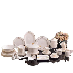 Hot Selling Luxury Minimalist Porcelain <b>Dinner</b> <b>Set</b> Plant Pattern Bone China Tableware Eco-Friendly Safe Home Use Hotels - Product Image 2