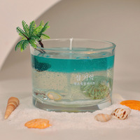 LANJO Handgefertigte Ozean-Themen Blaue Gelwachs-Kunstkerze Aromatherapie Meereswind Duftende Umweltfreundliche Langsam Brennende Glas-Dankeskammerkerze