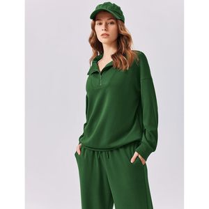 Conjunto Deportivo de 2 Piezas para Mujer FOXA, Sudadera de Poliéster de Peso Medio, Pantalones Deportivos de Pierna Ancha, Atuendo Combinado, Transpirable, Corte Holgado - Product Image 2