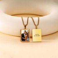 Collier pendentif rectangulaire personnalisé en acier inoxydable plaqué or, avec photo et texte gravé, pour couple ou animal de compagnie - Vente chaude