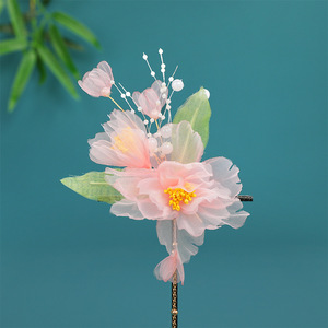 Nouvelle pince à cheveux en soie avec perles de cristal style antique et fleurs, accessoire capillaire classique de luxe léger et de niche, pour enfants - Product Image 2