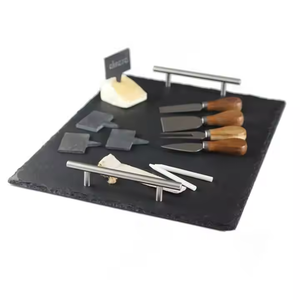 Plateau de service rectangulaire noir personnalisé, planche à fromage en <span class=keywords><strong>ardoise</strong></span> avec poignées, vaisselle en pierre naturelle à prix abordable - Product Image 5