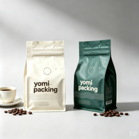 Sacs à café carrés à fond plat personnalisés, 250g, 500g, 1kg, emballages en plastique pour grains de café avec valve de dégazage unidirectionnelle