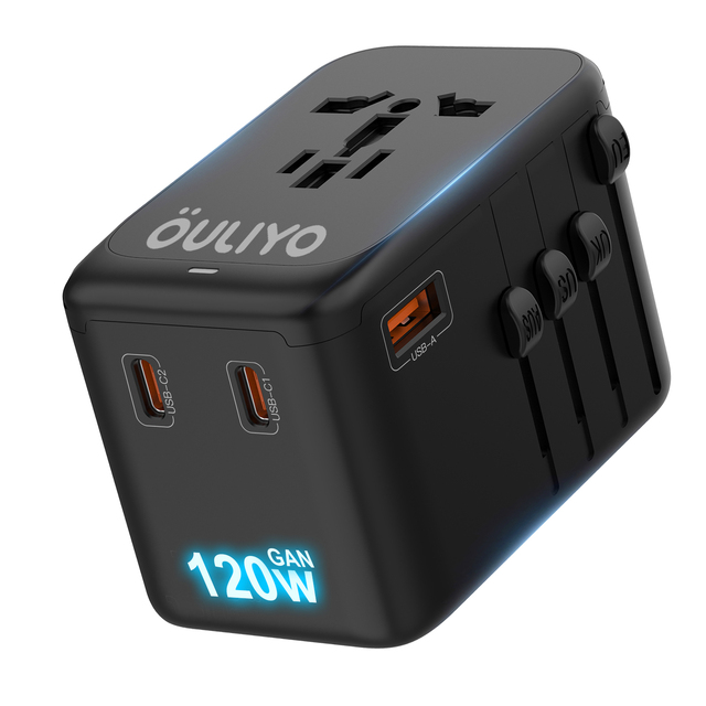 OULIYO 120W GAN International Universal Travel Adapter World Plug Adaptor 1USB+3TYPE C 250V~10A/2500W Universal Adaptor