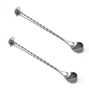 Factory Direct supplier oem logo muddler stainless steel twisted cocktail bar spoon