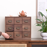 Organisateur de bureau en bois massif à 9 tiroirs avec poignées métalliques vintage, boîte de rangement pour bijoux en noyer, commode à tiroirs pour coiffeuse ou bureau