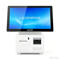 Système POS LICON tout-en-un double écran tactile T15.6 Android RK3568 avec scanner 1D/2D et imprimante thermique 58 mm pour supermarché