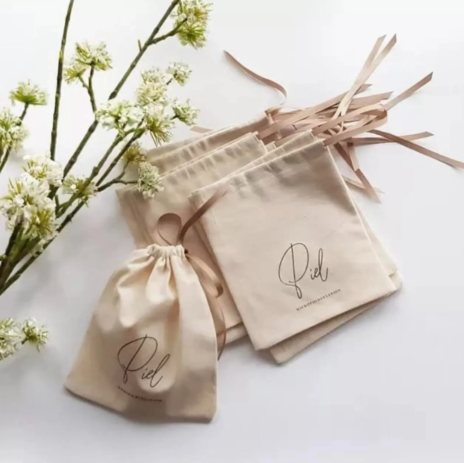 Custom Logo stampato in cotone lino abbigliamento marsupio Eco Friendly grande regalo con coulisse borsa in cotone