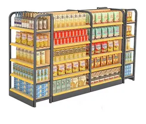 A buon mercato negozio al dettaglio scaffalature alimentari minimarket supermercato scaffale pesante legno ferro scaffali in legno gondola negozi scaffali