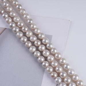 Chaîne de perles rondes Edison en perles d'eau douce naturelles 8-10 mm, blanches, roses, brillantes, plaquées huile, pour collier et bracelet DIY, vente en gros - Product Image 4