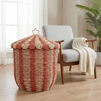 Panier de rangement multifonctionnel tressé à la main avec couvercle et poignée en corde de papier pour salle de bain, armoire, rangement de vêtements et articles ménagers