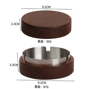 Cendrier en acier inoxydable, cendrier de bureau à domicile, tasse de fumée ronde en bois <span class=keywords><strong>massif</strong></span> nordique avec couvercle pour empêcher les cendres volantes - Product Image 6