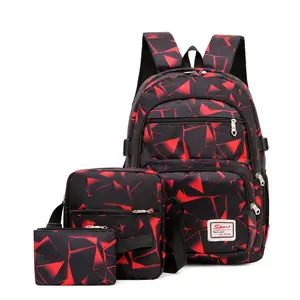 New trendy brand casual college backpack bookbag waterproof printed 3 piece setgirls school lunch bags for children adults