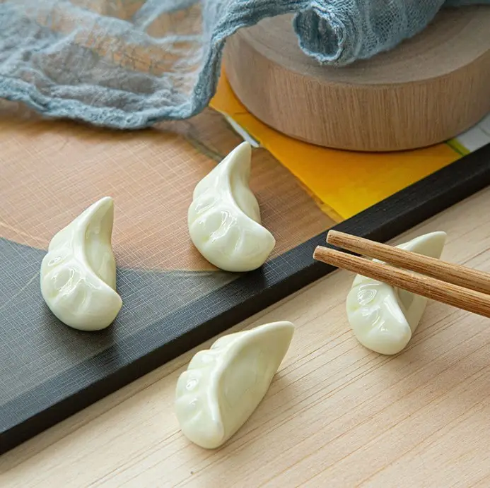 Creative cute ceramic dumpling style chopstick holder stand personalized chopsticks rest