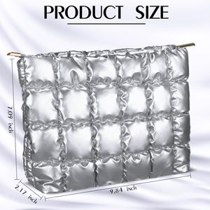 Quilted Down Fabric Makeup Bag Puffy Cosmetic Bag Cute Puffer Travel <b>Toiletry</b> Bag for Women Makeup Pouch Bag - Product Image 2