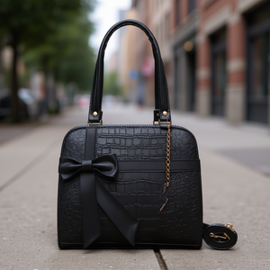 Sac fourre-tout en jean pour femme Fana Coraima, noir, motif Saffiano, décorations chaînes, fermeture à rabat, sac à main décontracté - Product Image 2