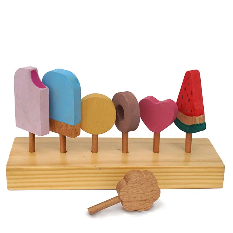 लकड़ी waldorf खिलौना सेट चित्रित लकड़ी के हाथ का बना आइस क्रीम के लिए मोंटेसरी लकड़ी diy खिलौना बच्चों के लिए खिलौना सेट