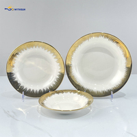 Vaisselle de table en céramique plaquée or de style luxueux, bordure dorée électro-plaquée, style minimaliste, ensembles de plats à soupe et à fruits