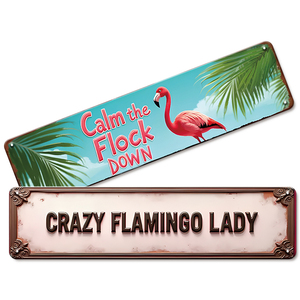 Calm the Flock Down Crazy Flamingo Lady - Juego <span class=keywords><strong>de</strong></span> Letreros Metálicos Retro para Decoración <span class=keywords><strong>de</strong></span> Pared del Hogar, para Patio - Product Image 1