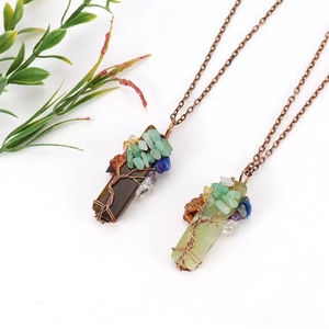 Collier pendentif Arbre <span class=keywords><strong>de</strong></span> Vie fait main en pierre naturelle multicolore, cristal irrégulier et agate torsadée, vente en gros directe usine - Product Image 3
