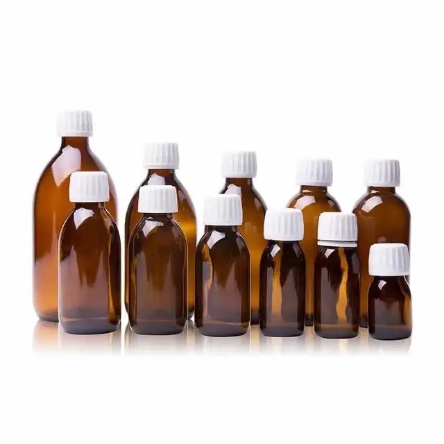 Refillable empty 30/60/100/125/200/250/300/500/1000ml glass pharmaceutical bottle amber medicine bottle with tamper proof cap