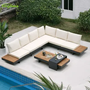 Luxury Garden Furniture Seats Patio Aluminium Teak Outdoor Furniture Courtyard Modern L Shape Sofa For Hotel