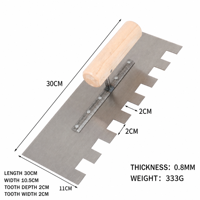 Truelle à carrelage en acier inoxydable dentelée avec base plate lisse et poignée renforcée par rivets pour travaux professionnels de carrelage