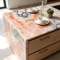 Table de cuisine multifonctionnelle intégrée avec évier, en marbre naturel rose agate coloré, style moderne et luxueux pour hôtel