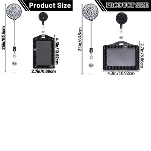 Badge en strass porte-clés Clips Bling Carte d'identité Porte-badge en cristal Clip de bobine rétractable Vertical Horizontal Nom Carte d'identité - Product Image 2