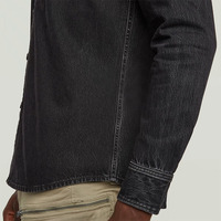 OEM Kemeja Denim Hitam Kustom Pria Lengan Panjang Kancing Depan Model Jaket untuk Dipadukan Sehari-hari Tampilan Rapi Klasik Esensial