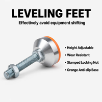 Pieds de nivellement réglables en acier au carbone galvanisé D50*M12*L60/L80 avec patin en PVC jaune antidérapant pour machine d'emballage