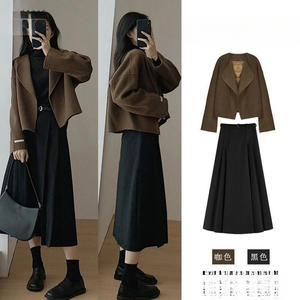 Nouvelle collection Automne-Hiver 2025 : Ensemble complet de tenue féminine style coréen, <span class=keywords><strong>jupe</strong></span> assortie, coupe <span class=keywords><strong>H</strong></span>-line française, en PVC, longueur midi - Product Image 3