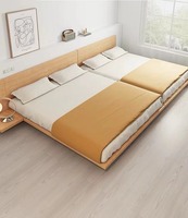 XY Meilleur Mobilier de Chambre Moderne avec Lit Plateforme Flottant en Bois de Chêne Massif Double, Queen, King Size et Tête de Lit