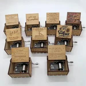 Factory Wholesale Mini Wood Custom Music Boxes Laser Engraved Hand Crank Wooden Music Box Mechanical Music Box