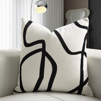 Housse de coussin moderne de luxe en daim abstrait blanc noir géométrique maison canapé serviette broderie taie d'oreiller