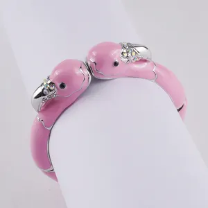 Браслеты на заказ с изображением диких животных, ювелирные изделия, очаровательные браслеты с эмалью розового цвета с двойной головой животного для женщин, оптовая продажа