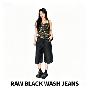 2026 Summer Eco-Friendly Casual Breathable Streetwear Women's Loose High Waist <strong>Cropped</strong> <strong>Wide</strong> <strong>Leg</strong> Jeans <strong>Black</strong> Denim Capri <strong>Trousers</strong> - Product Image 4