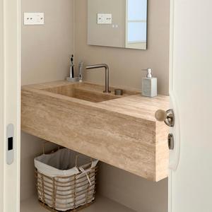Lavabo de Pared de Travertino Natural, Lavabo de Baño de Una Pieza Personalizado de Alta Gama para Hoteles y Villas - Product Image 1