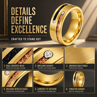 Bague personnalisée en carbure de tungstène doré pour homme, incrustation en feuille d'or rose, rainure noire, pierre CZ, finition brossée, ajustement confortable, alliance de mariage, bijoux